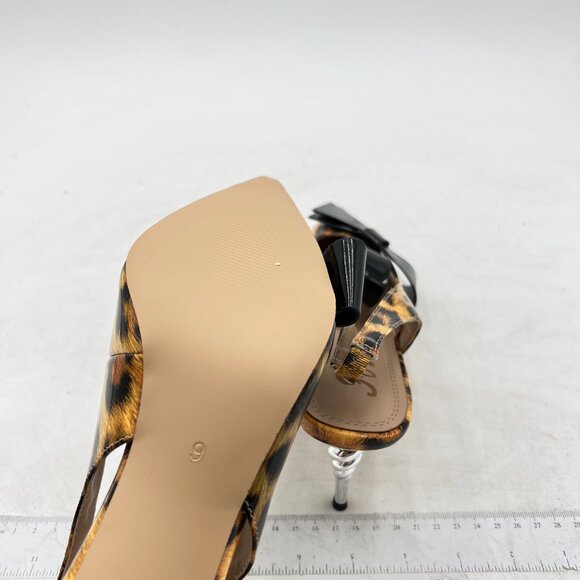 FOWT Leopard Pointed Toe Slingback Bow Dress Pumps Stiletto Heels Prom Sandals - Picture 6 of 8